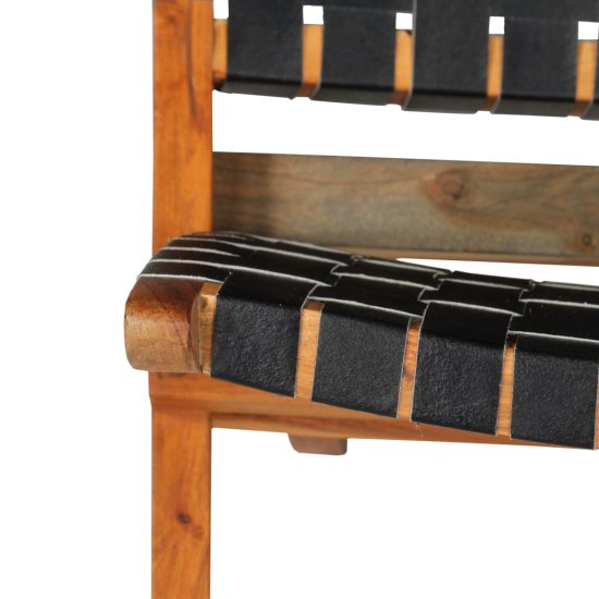 shumee Krzesło składane, czarne, skóra naturalna