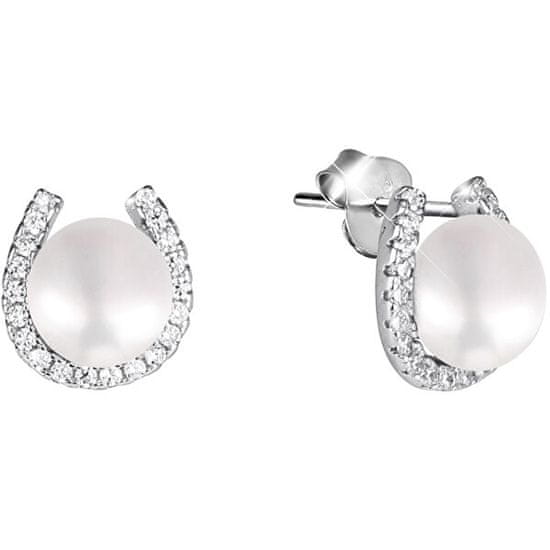 JwL Luxury Pearls SrebrneKolczyki podkowa z prawdziwą perłą i cyrkoniami JL0585