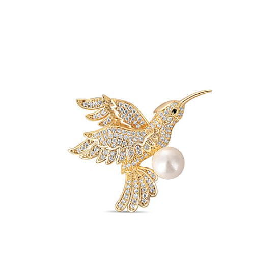 JwL Luxury Pearls Urocza pozłacana broszka koliber z prawdziwą perłą JL0516