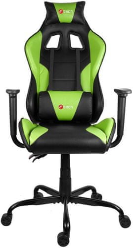 Ergonomiczny fotel gamingowy C-Tech SYCORAX zielone do 150 stopni obicie ze skóry PU zapobiegaj skrzywieniu kręgosłupa stalowa konstrukcja 