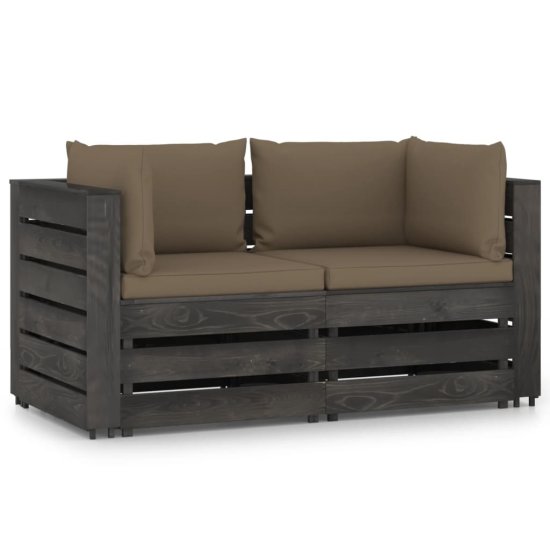 shumee Ogrodowa sofa 2-os z poduszkami, impregnowane na szaro drewno