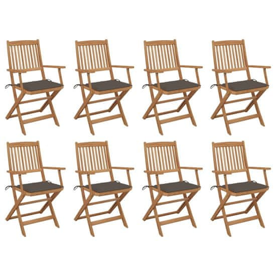 shumee Składane krzesła ogrodowe z poduszkami, 8 szt., drewno akacjowe