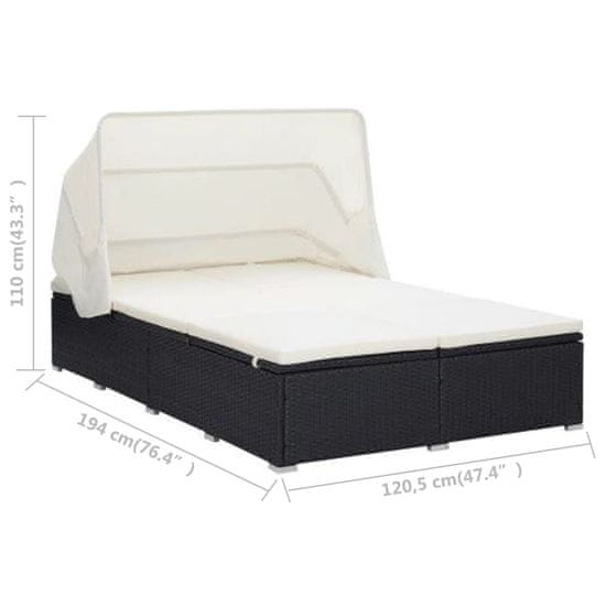 shumee 2-osobowy leżak z poduszką, polirattan, czarny