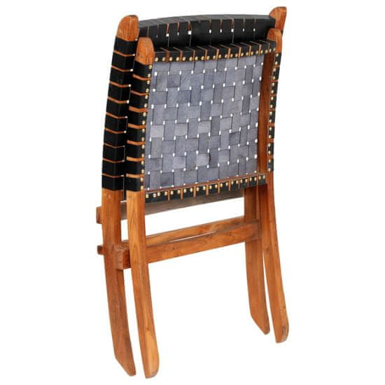 shumee Krzesło składane, czarne, skóra naturalna