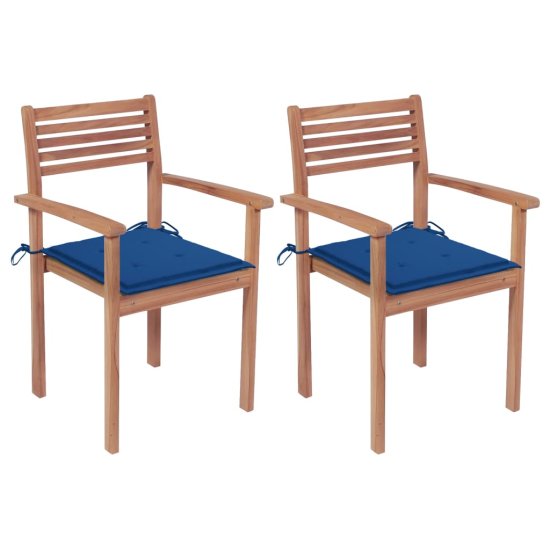 shumee Krzesła ogrodowe, 2 szt., niebieskie poduszki, drewno tekowe