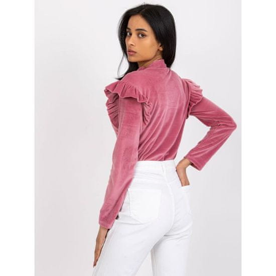 ITALY MODA Różowa bluzka welurowa z falbanami Eugenie DHJ-BZ-6533B.85_382232